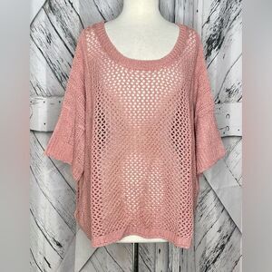 POL Oversized Pullover Sweater Crocheted Dusty Rose M